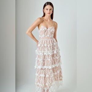 NEW Endless Rose Crochet Layered Midi White Floral Tiered Backless Dress XL